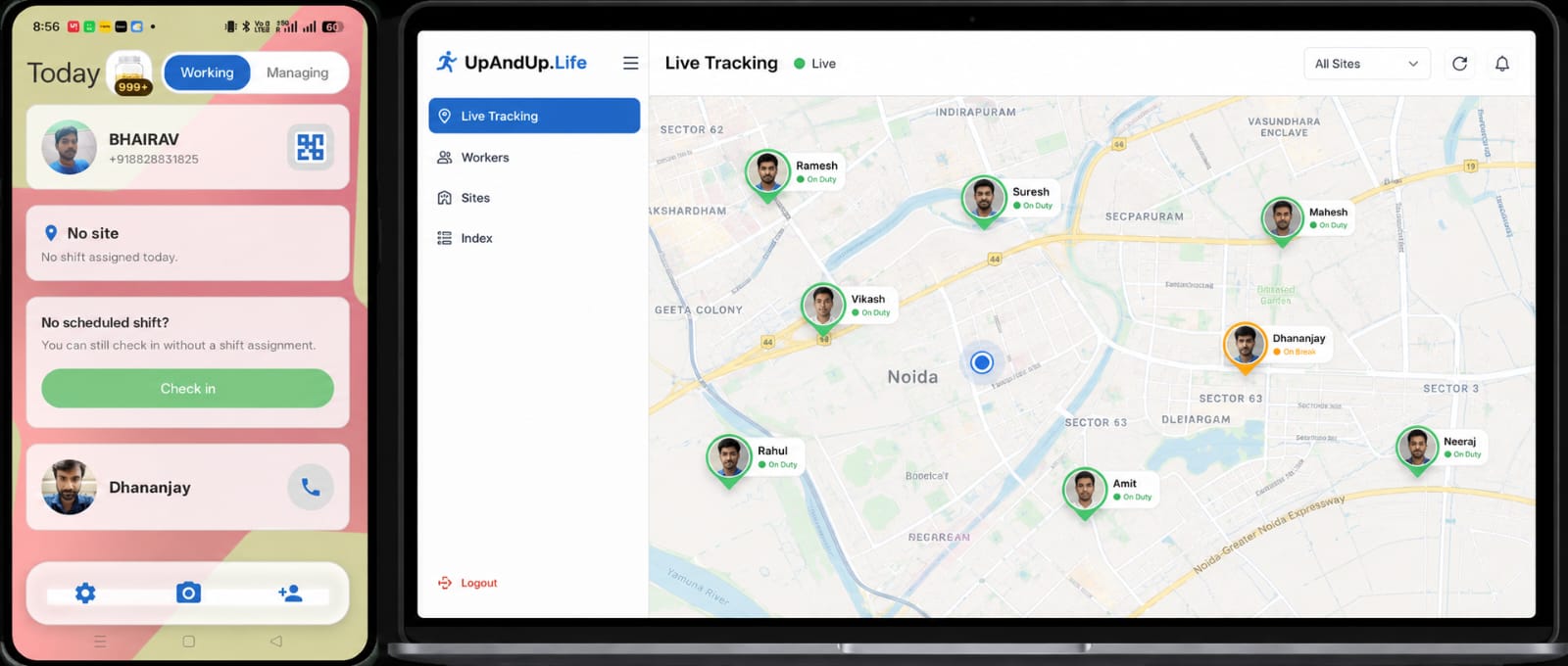 UpAndUp.Life live dashboard on mobile and desktop