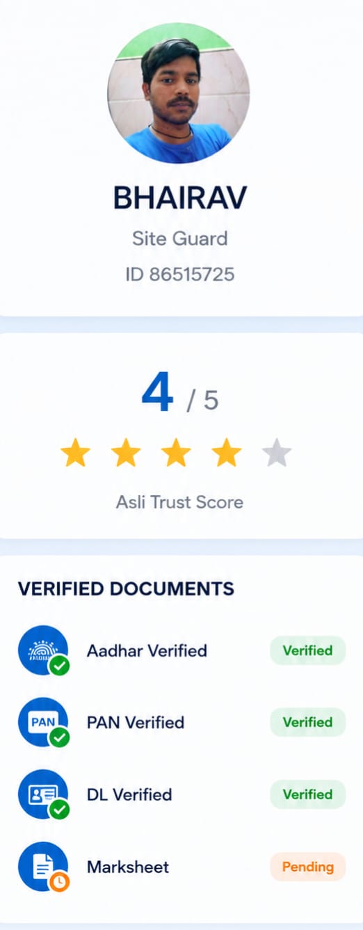 Worker Trust Score profile with verified documents